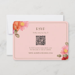 Roze Waterverf Klaproos Huwelijksreactiekaart RSVP Kaartje