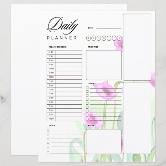 Roze waterverf klaprozen dagelijkse planner (Voorkant / Achterkant)