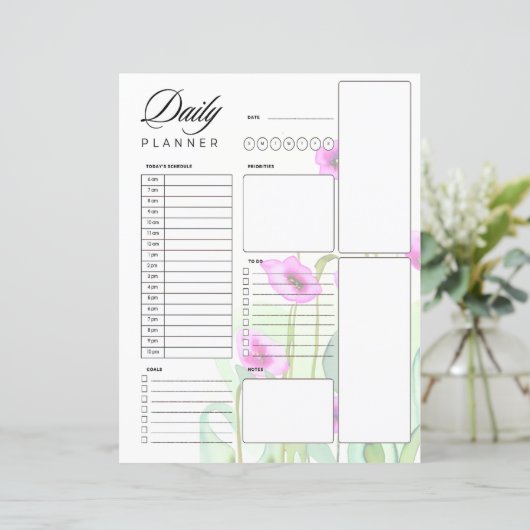 Roze waterverf klaprozen dagelijkse planner (Staand voorkant)