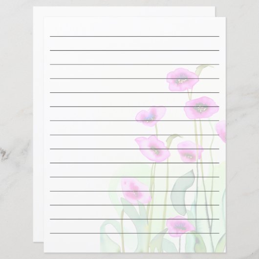 Roze waterverf klaprozen gevoerd (Voorkant / Achterkant)