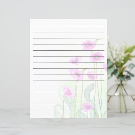 Roze waterverf klaprozen gevoerd (Staand voorkant)