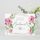 Roze Waterverf klaprozen zal je mijn bruidsmeisje  Kaart (Staand voorkant)