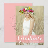 Roze Waterverf Klasse van 2025 Foto Afstuderen Aankondiging (Voorkant / Achterkant)