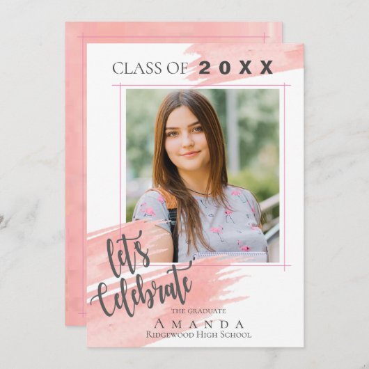 Roze Waterverf | Klasse van 2025 | Foto Afstuderen Kaart (Voorkant / Achterkant)