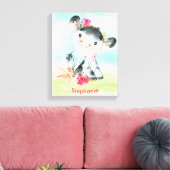 Roze Waterverf Kleine Koe Canvas Afdruk (Insitu (Woonkamer))