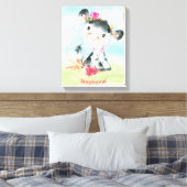 Roze Waterverf Kleine Koe Canvas Afdruk (Insitu (Slaapkamer))