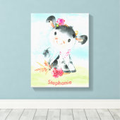 Roze Waterverf Kleine Koe Canvas Afdruk (Insitu (Houten vloer))