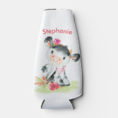 Roze Waterverf Kleine Koe Flesjeskoeler (Voorkant)