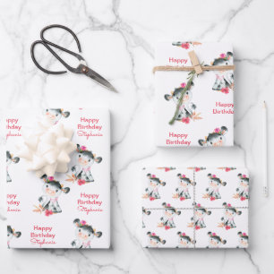 Roze Waterverf Kleine Koe Inpakpapier Vel