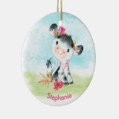 Roze Waterverf Kleine Koe Keramisch Ornament (Rechts)