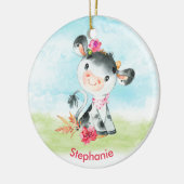 Roze Waterverf Kleine Koe Keramisch Ornament (Links)