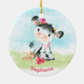 Roze Waterverf Kleine Koe Keramisch Ornament (Achterkant)