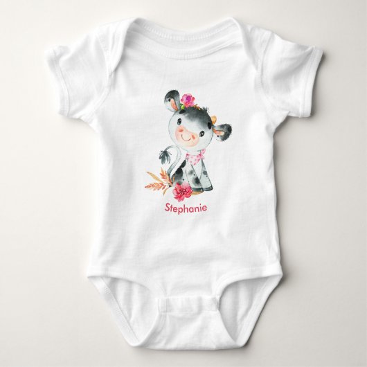 Roze Waterverf Kleine Koe Romper (Voorkant)