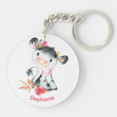 Roze Waterverf Kleine Koe Sleutelhanger (Achterkant)