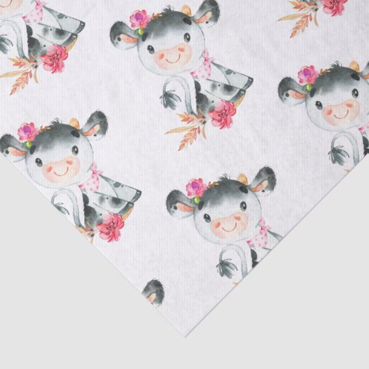 Roze Waterverf Kleine Koe Tissuepapier (Detail)