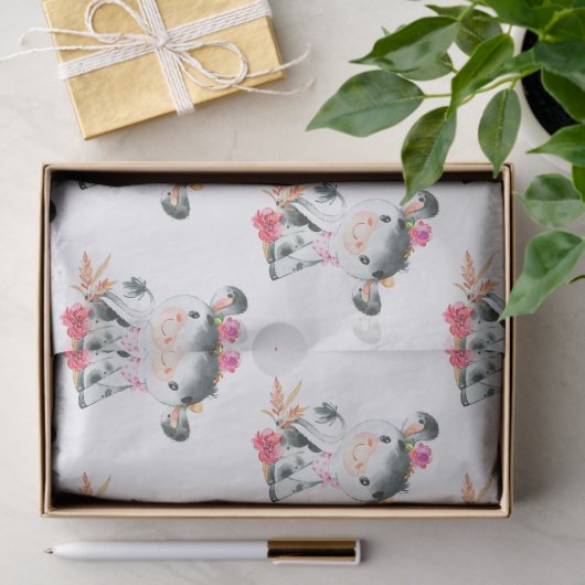 Roze Waterverf Kleine Koe Tissuepapier (Geschenk)