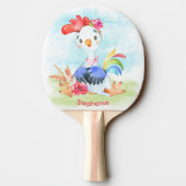 Roze Waterverf Kleine Rooster Tafeltennisbatje (Achterkant)