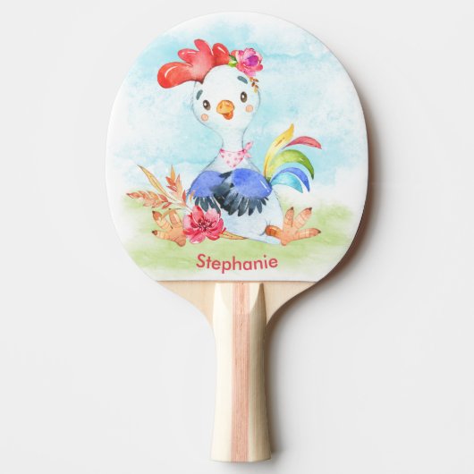 Roze Waterverf Kleine Rooster Tafeltennisbatje (Voorkant)