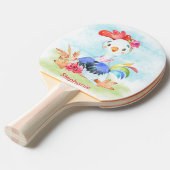 Roze Waterverf Kleine Rooster Tafeltennisbatje (Voorkant Gekanteld)