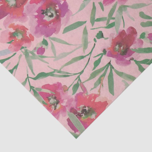 Roze Waterverf Kloeiing bloemen bloemen Tissuepapier (Detail)