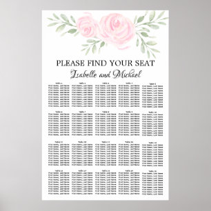Roze Waterverf Kloof 20-tabel zitplaatskaart Poster