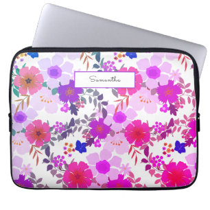 Roze Waterverf - Klop voor laptop met Floral naam Laptop Sleeve