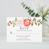 Roze Waterverf Knockout Rozen Greenery RSVP Kaartje (Staand voorkant)