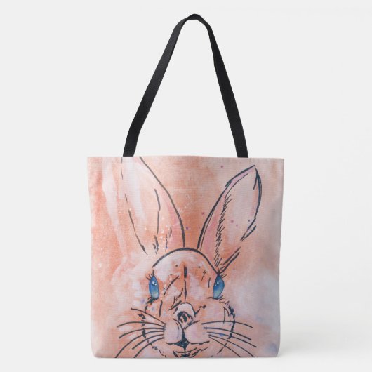 roze waterverf konijnenhandverf tote bag (Voorkant)