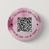 Roze Waterverf Koop Verjaardags Meisje Drink QR Co Ronde Button 5,7 Cm (Voorkant)