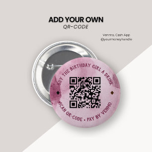 Roze Waterverf Koop Verjaardags Meisje Drink QR Co Ronde Button 5,7 Cm