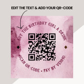 Roze Waterverf Koop Verjaardags Meisje Drink QR Co Ronde Button 5,7 Cm