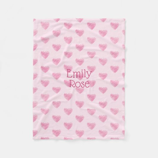 Roze Waterverf krabbelen harten, gepersonaliseerd Fleece Deken (Voorkant)