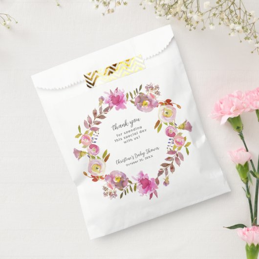 Roze Waterverf Krans meisje baby shower Bedankzakje (Gezegeld)