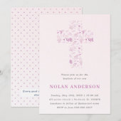 Roze Waterverf Kruis in kalligrafie Baptisme Boy Kaart (Voorkant / Achterkant)