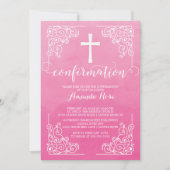 Roze Waterverf kruisbevestigingsuitnodiging Kaart (Voorkant)