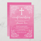 Roze Waterverf kruisbevestigingsuitnodiging Kaart (Voorkant / Achterkant)