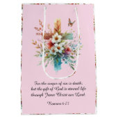 Roze Waterverf Kruisbloemen Christelijk Pasen Medium Cadeauzakje (Achterkant)