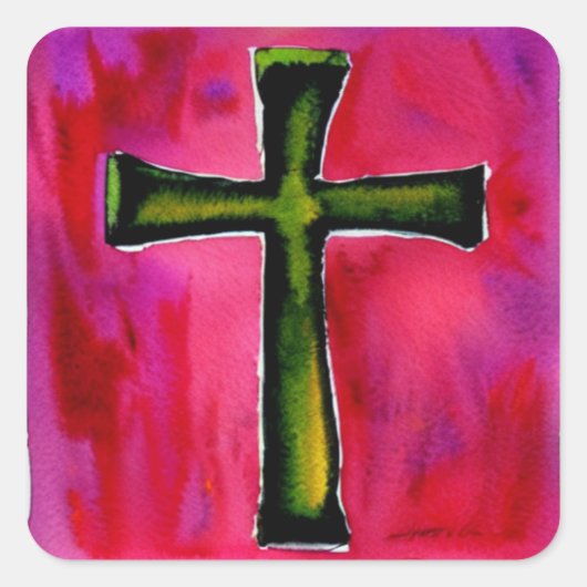 Roze Waterverf KruisSticker Vierkante Sticker (Voorkant)