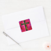 Roze Waterverf KruisSticker Vierkante Sticker (Envelop)