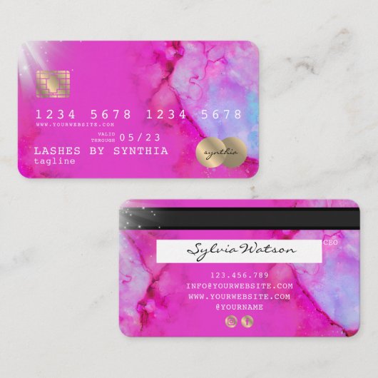 Roze waterverf kunst Credit Kaart Style Gold Visitekaartje (Voorkant / Achterkant)