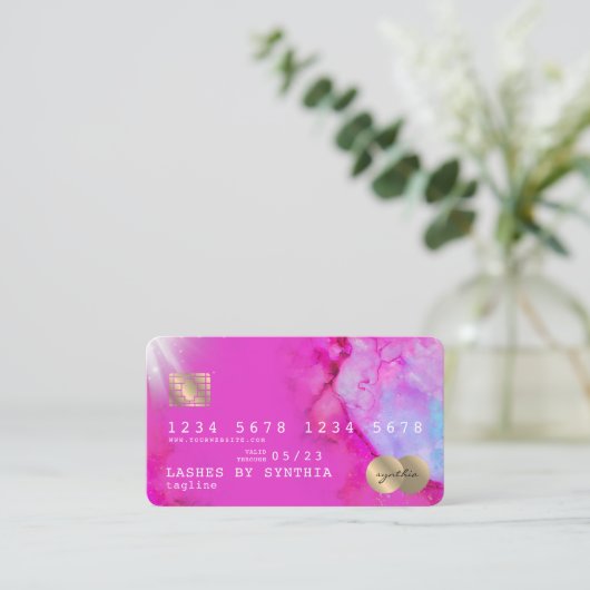 Roze waterverf kunst Credit Kaart Style Gold Visitekaartje (Staand voorkant)