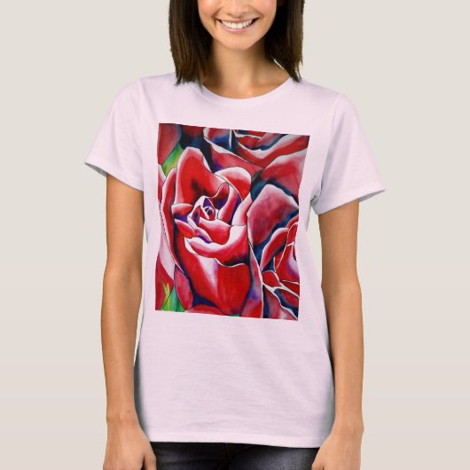 Roze waterverf kunst schilderij t-shirt (Voorkant)