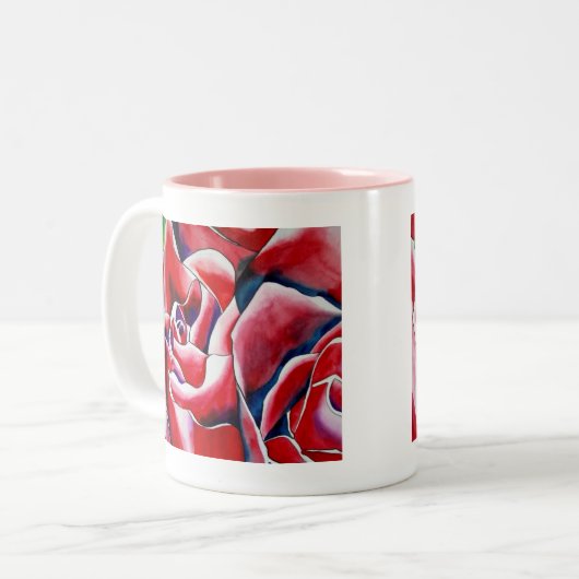 Roze waterverf kunst schilderij tweekleurige koffiemok (Voorkant links)