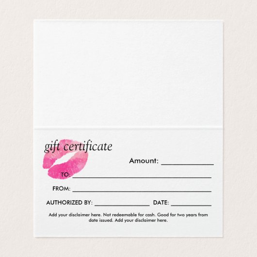 Roze Waterverf Kusjes - Cadeaubon Kaart (Binnenkant ongevouwen)