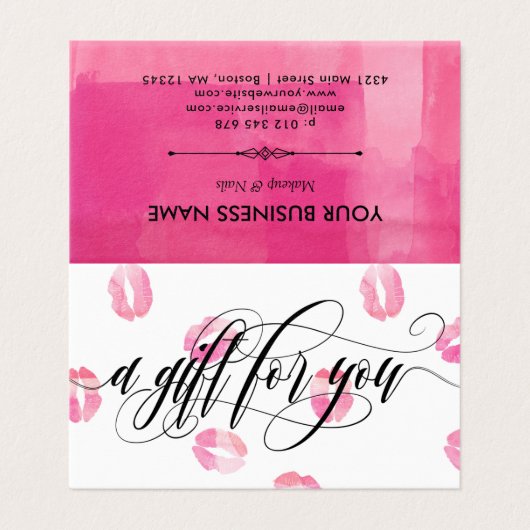 Roze Waterverf Kusjes - Cadeaubon Kaart (Buitenkant ongevouwen)