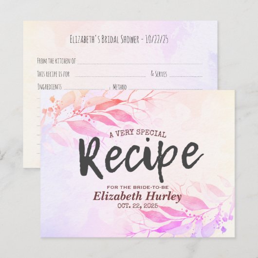 Roze Waterverf laat het Vrijgezellenfeest van de b Uitnodiging Briefkaart (Voorkant / Achterkant)