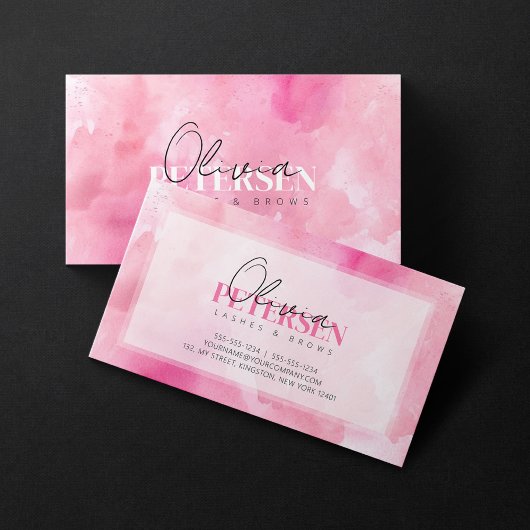 Roze Waterverf Lashes Brows Script Typografie Visitekaartje