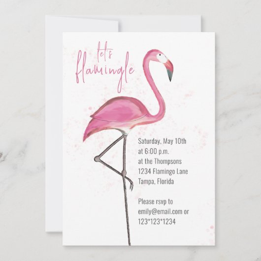 Roze Waterverf Laten we het lamingle Cute Flamingo Kaart (Voorkant)