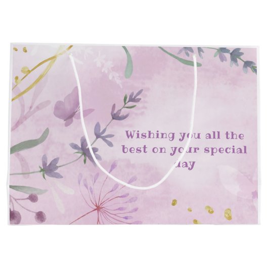 Roze Waterverf Lavendel Flowers Gift Bag Groot Cadeauzakje (Achterkant)