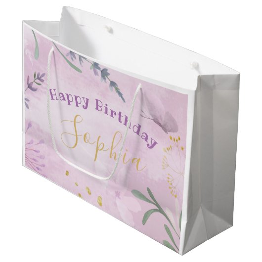 Roze Waterverf Lavendel Flowers Gift Bag Groot Cadeauzakje (Voorkant Gekanteld)